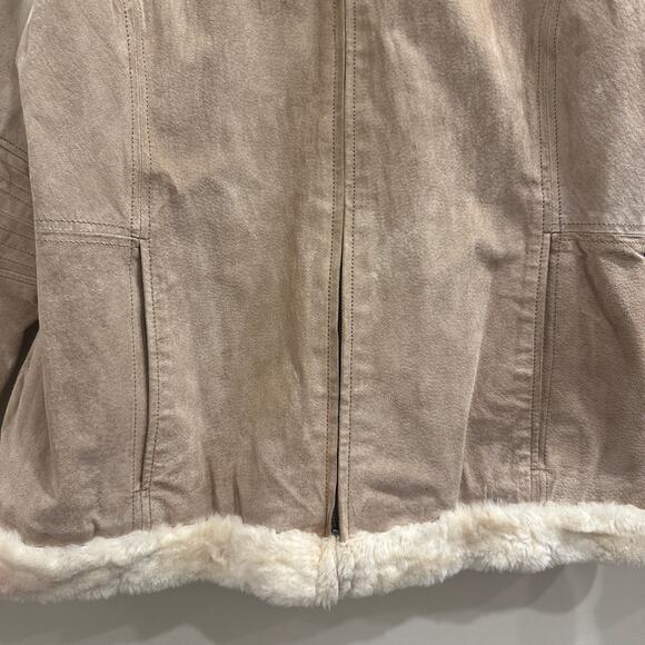Weather Tamer VTG 90s Beige Suede Faux Fur Shearling Coat Aviator Pilot Sz Large - Picture 7 of 15
